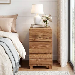 Tribesigns 3-Drawer Nightstand, Solid Wood Bedside Table for Bedroom