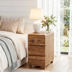 Tribesigns 3-Drawer Nightstand, Solid Wood Bedside Table for Bedroom