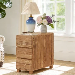 Tribesigns 3-Drawer Side Table, Solid Wood End Table for Living Room