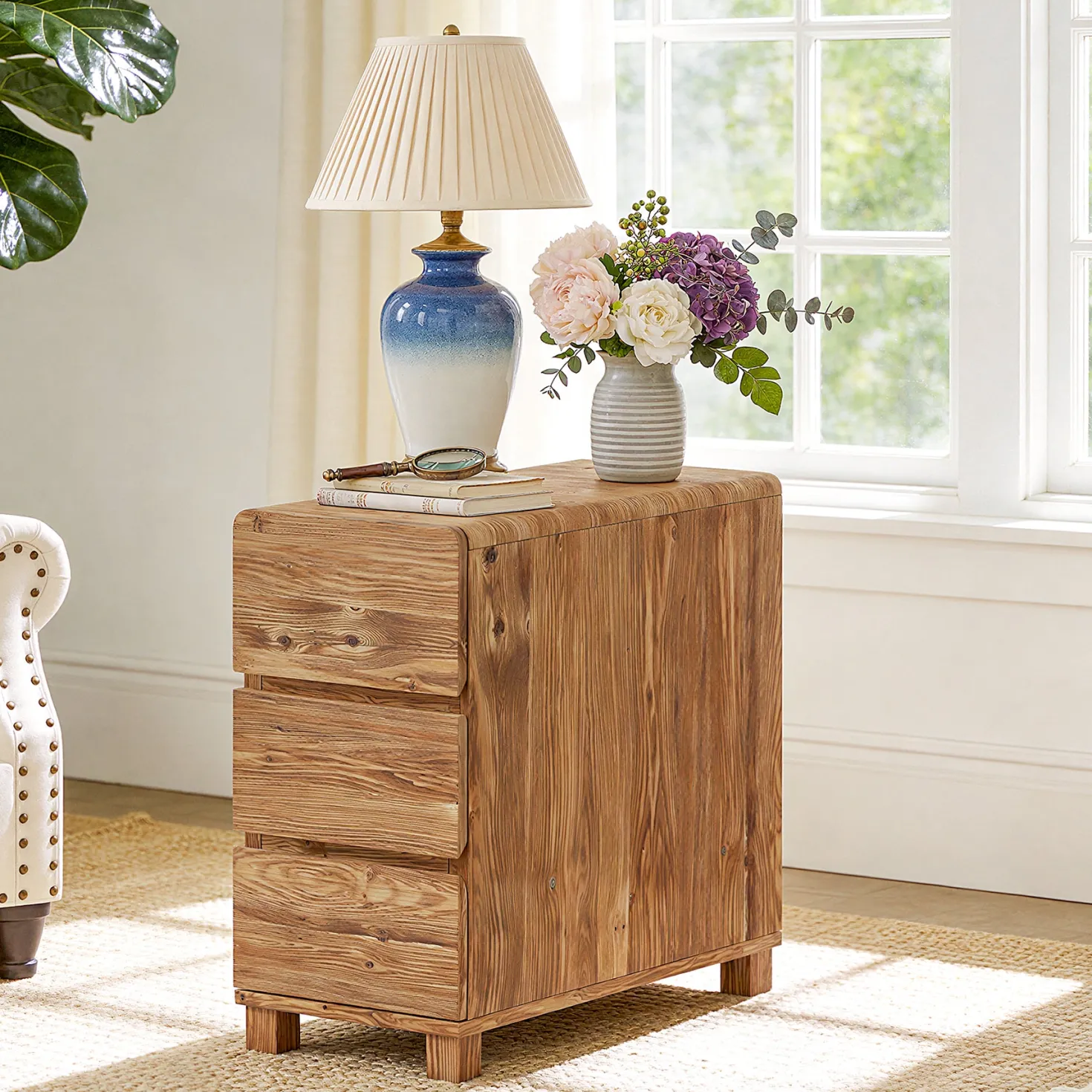 Tribesigns 3-Drawer Side Table, Solid Wood End Table for Living Room