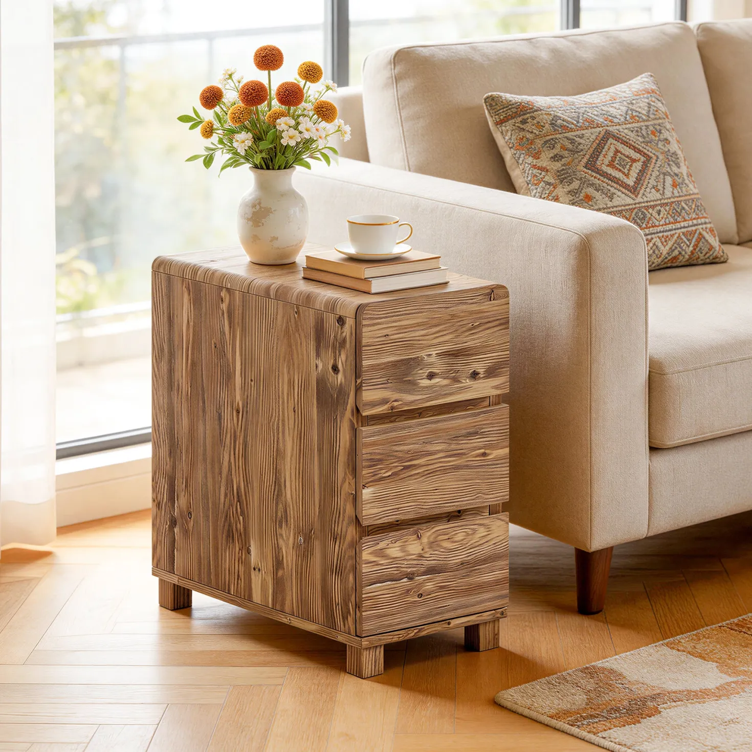 Tribesigns 3-Drawer Side Table, Solid Wood End Table for Living Room
