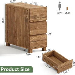Tribesigns 3-Drawer Side Table, Solid Wood End Table for Living Room