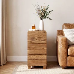 Tribesigns 3-Drawer Side Table, Solid Wood End Table for Living Room
