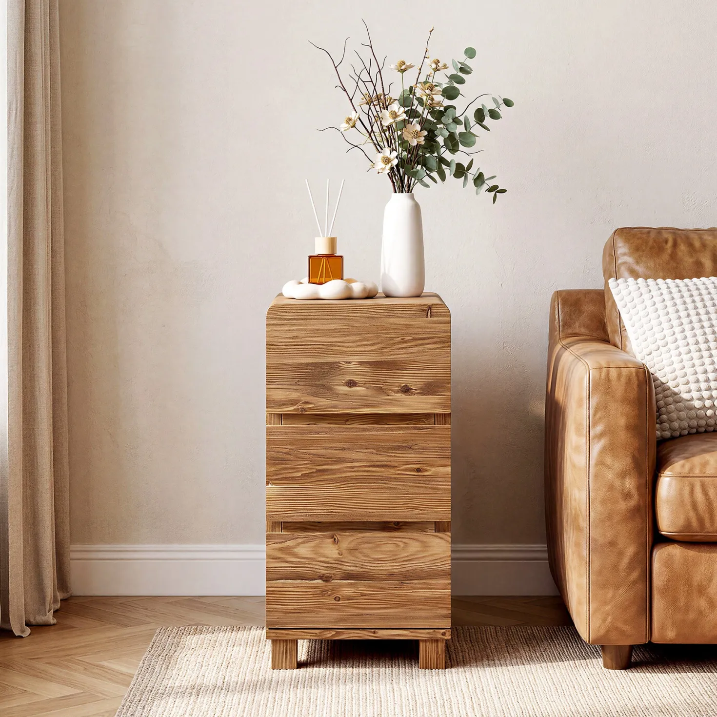 Tribesigns 3-Drawer Side Table, Solid Wood End Table for Living Room