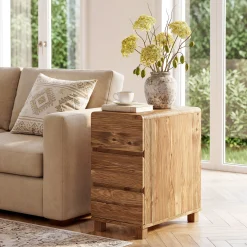 Tribesigns 3-Drawer Side Table, Solid Wood End Table for Living Room