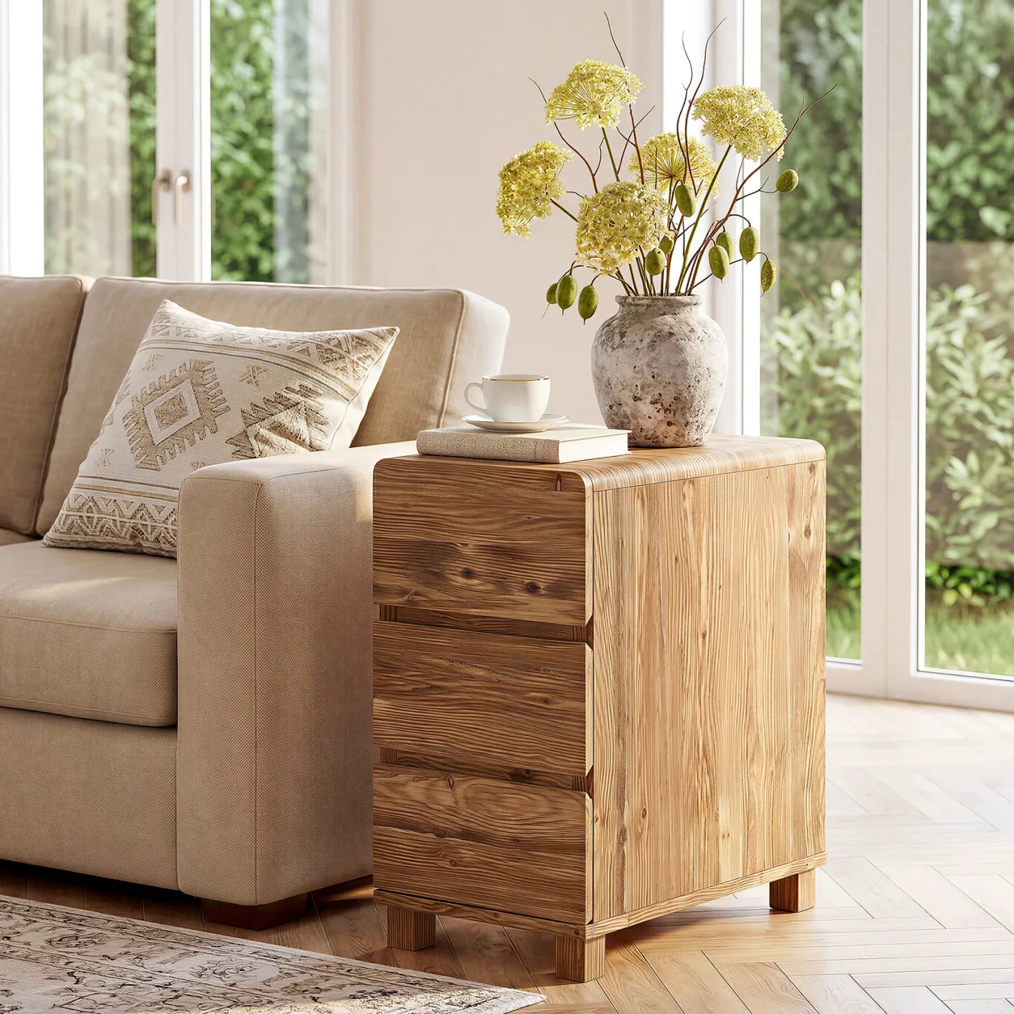 Tribesigns 3-Drawer Side Table, Solid Wood End Table for Living Room