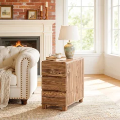 Tribesigns 3-Drawer Side Table, Solid Wood End Table for Living Room