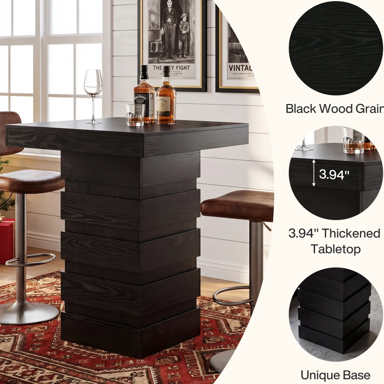 Tribesigns 37.4-Inch Bar Height Table, Square Pub Table with Block Base for Kitchen Nook Living Room