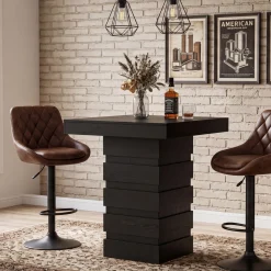Tribesigns 37.4-Inch Bar Height Table, Square Pub Table with Block Base for Kitchen Nook Living Room