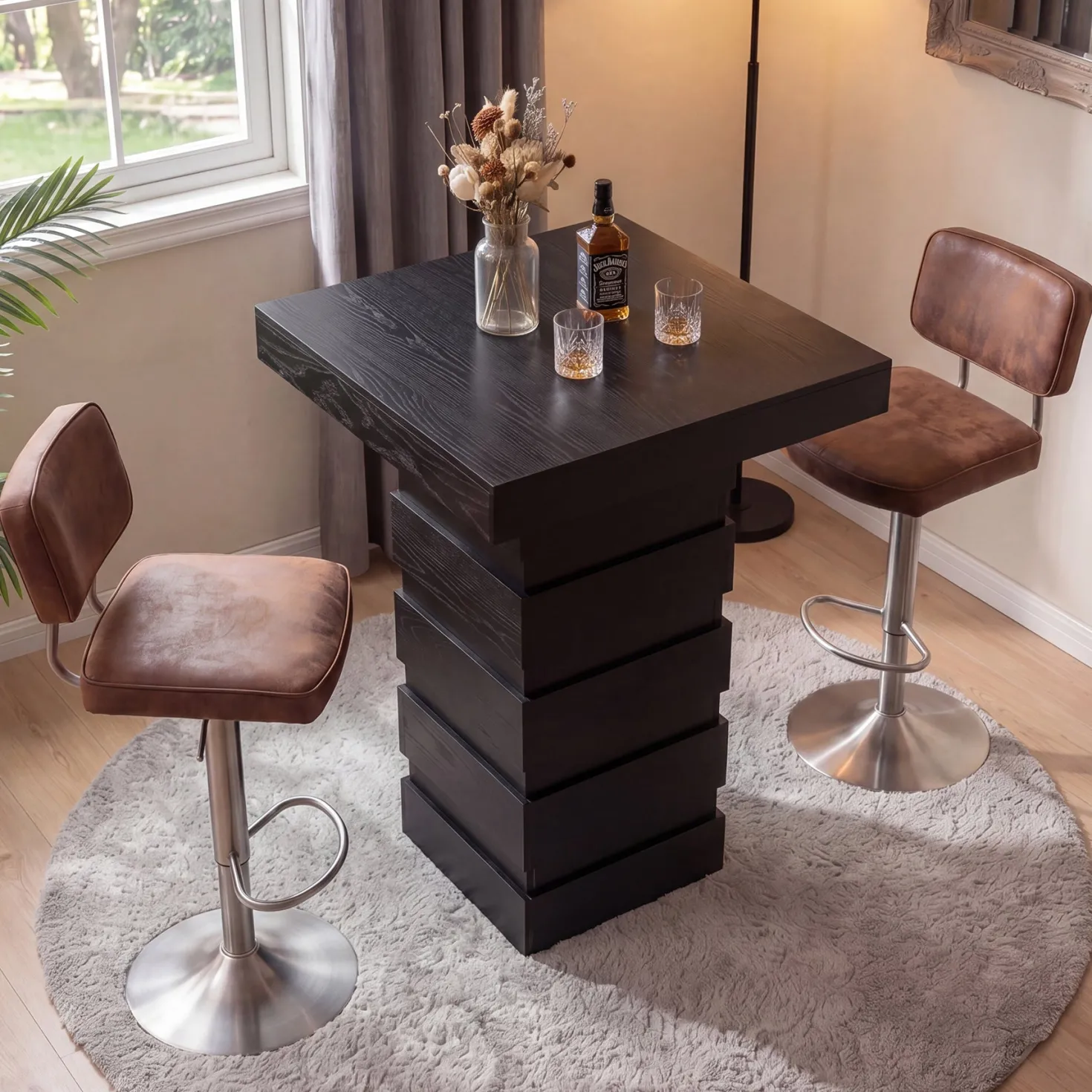 Tribesigns 37.4-Inch Bar Height Table, Square Pub Table with Block Base for Kitchen Nook Living Room
