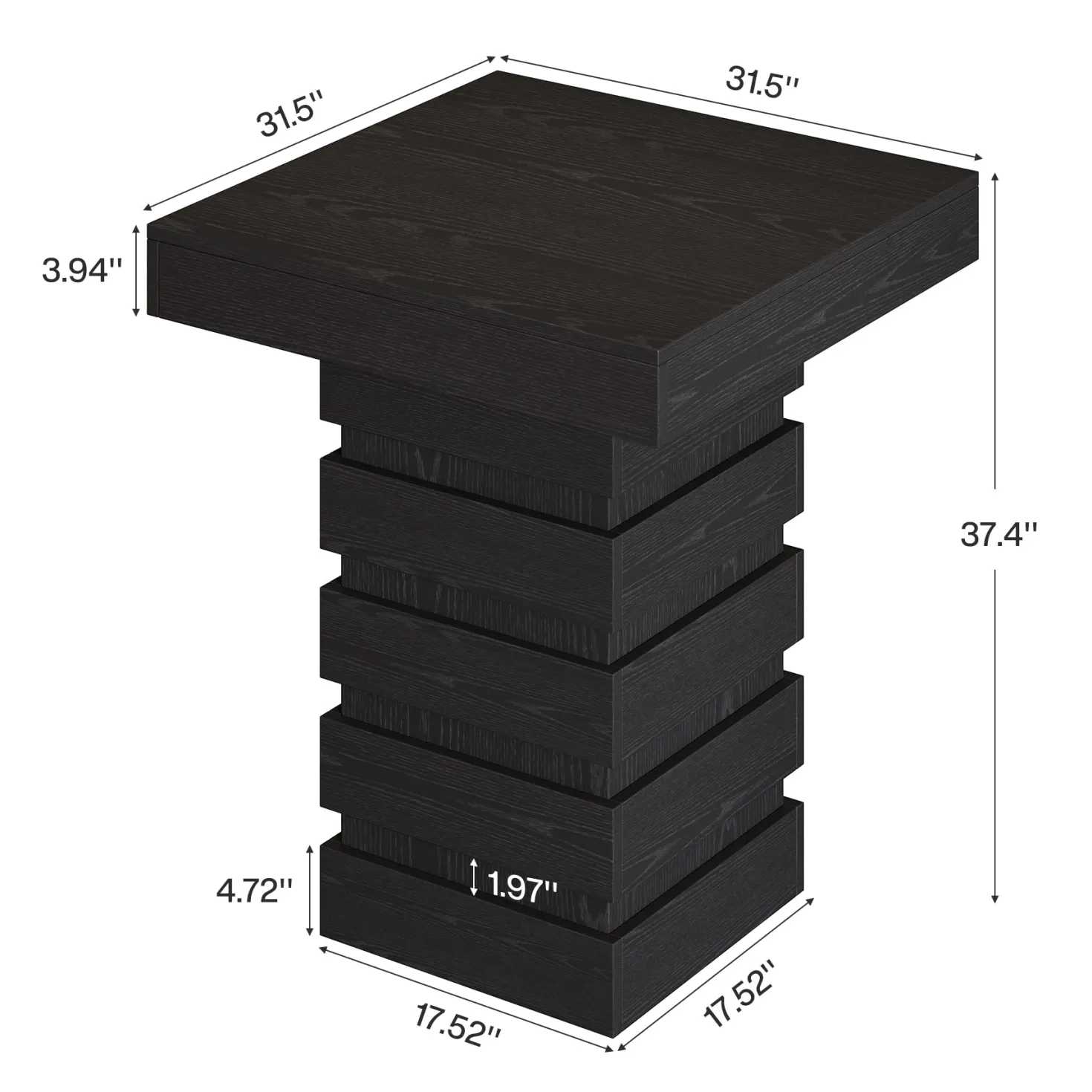 Tribesigns 37.4-Inch Bar Height Table, Square Pub Table with Block Base for Kitchen Nook Living Room