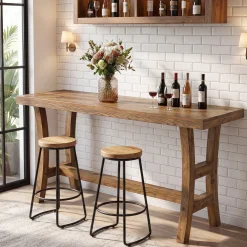 Tribesigns 63-Inch Bar Table, Solid Wood Counter Height Pub Table for Kitchen Dining Bistro (Without Chair)