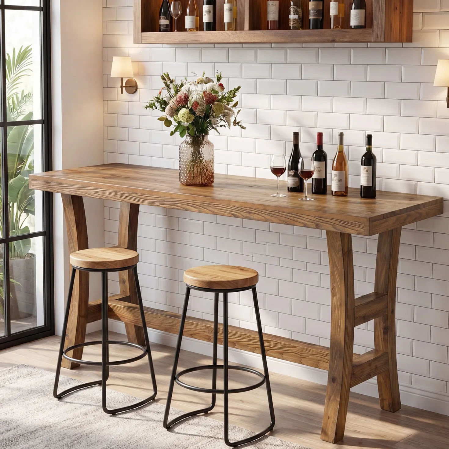 Tribesigns 63-Inch Bar Table, Solid Wood Counter Height Pub Table for Kitchen Dining Bistro (Without Chair)