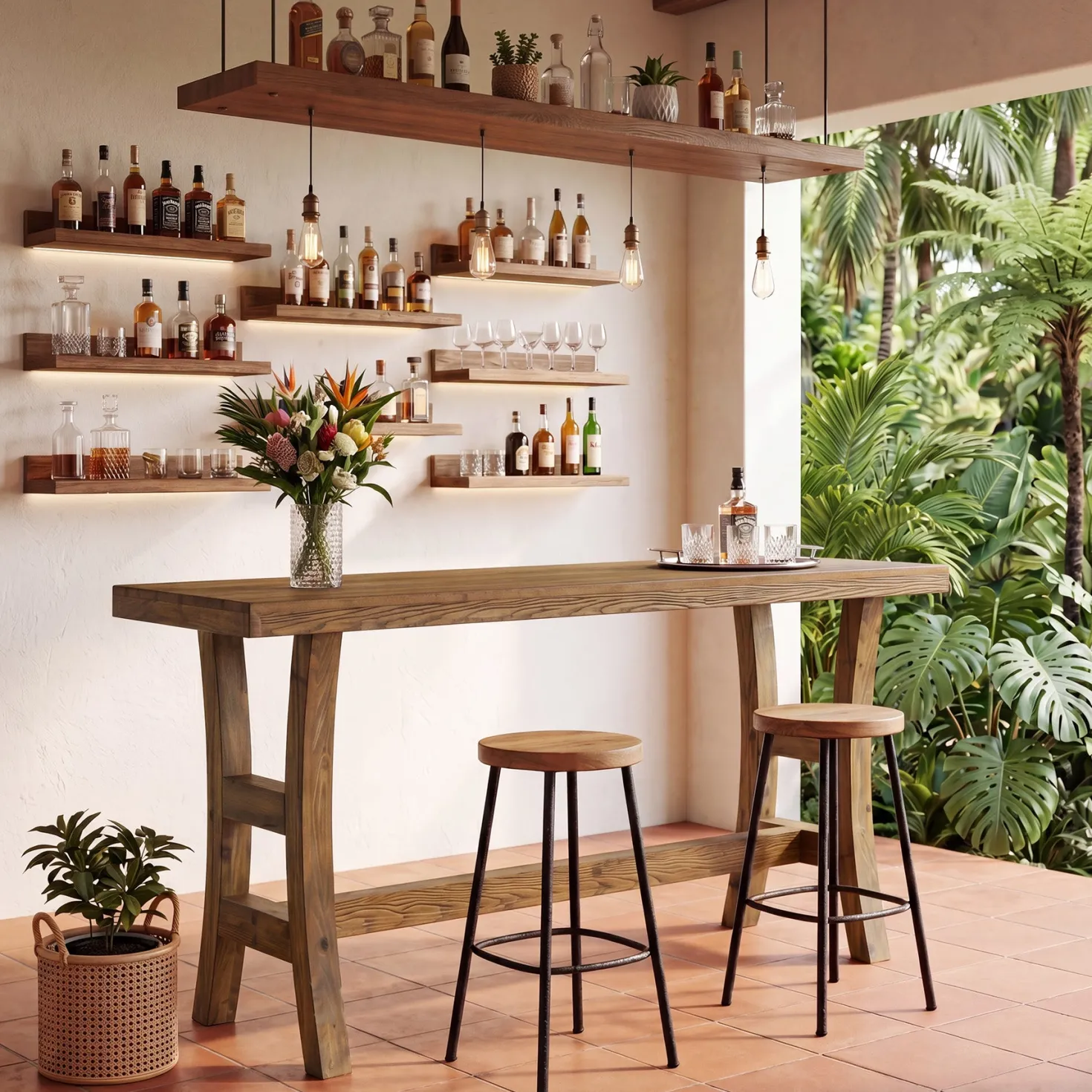 Tribesigns 63-Inch Bar Table, Solid Wood Counter Height Pub Table for Kitchen Dining Bistro (Without Chair)