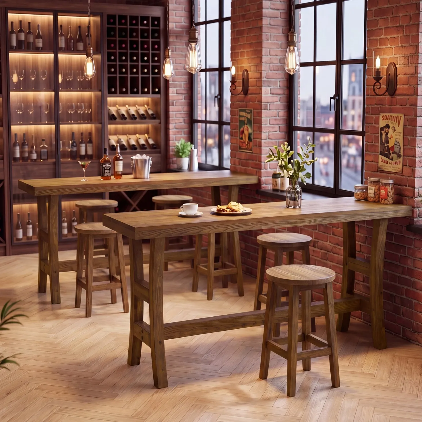 Tribesigns 63-Inch Bar Table, Solid Wood Counter Height Pub Table for Kitchen Dining Bistro (Without Chair)