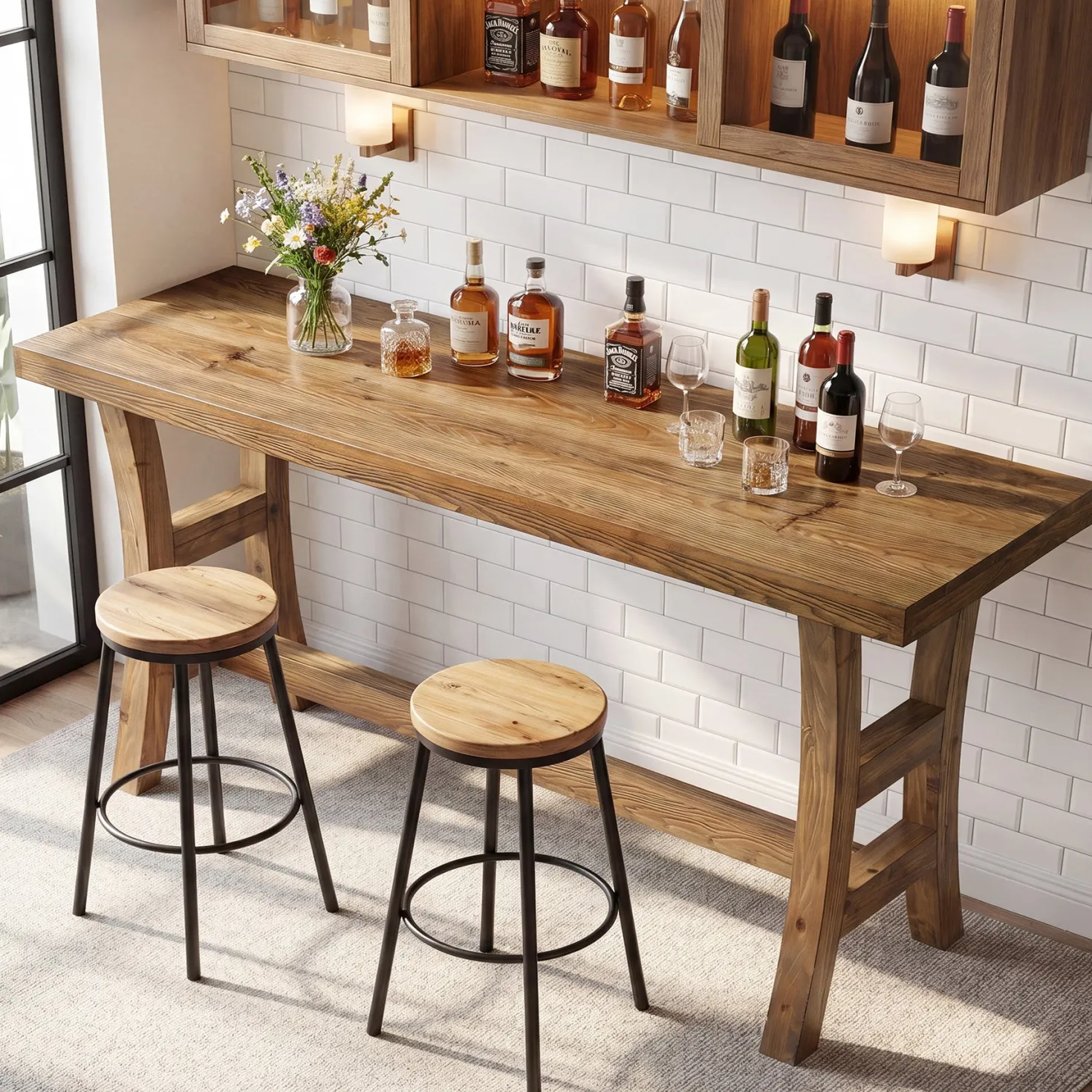 Tribesigns 63-Inch Bar Table, Solid Wood Counter Height Pub Table for Kitchen Dining Bistro (Without Chair)