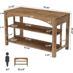Tribesigns 59-Inch Bar Table, Farmhouse Counter Height Table with Storage Shelves for Kitchen Dining Room