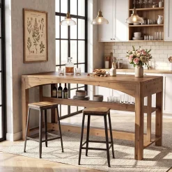 Tribesigns 59-Inch Bar Table, Farmhouse Counter Height Table with Storage Shelves for Kitchen Dining Room