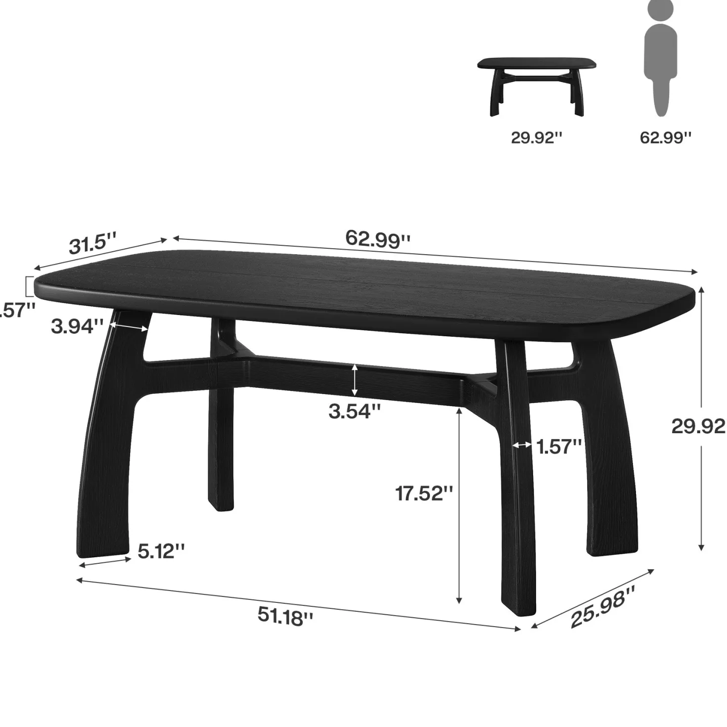 Tribesigns 63-Inch Computer Desk, Solid Wood Office Desk with Boat-Shaped Top for Home Office