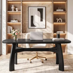 Tribesigns 63-Inch Computer Desk, Solid Wood Office Desk with Boat-Shaped Top for Home Office