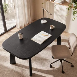 Tribesigns 63-Inch Computer Desk, Solid Wood Office Desk with Boat-Shaped Top for Home Office