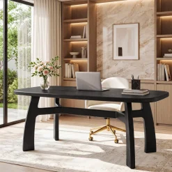 Tribesigns 63-Inch Computer Desk, Solid Wood Office Desk with Boat-Shaped Top for Home Office