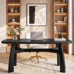 Tribesigns 63-Inch Computer Desk, Solid Wood Office Desk with Boat-Shaped Top for Home Office