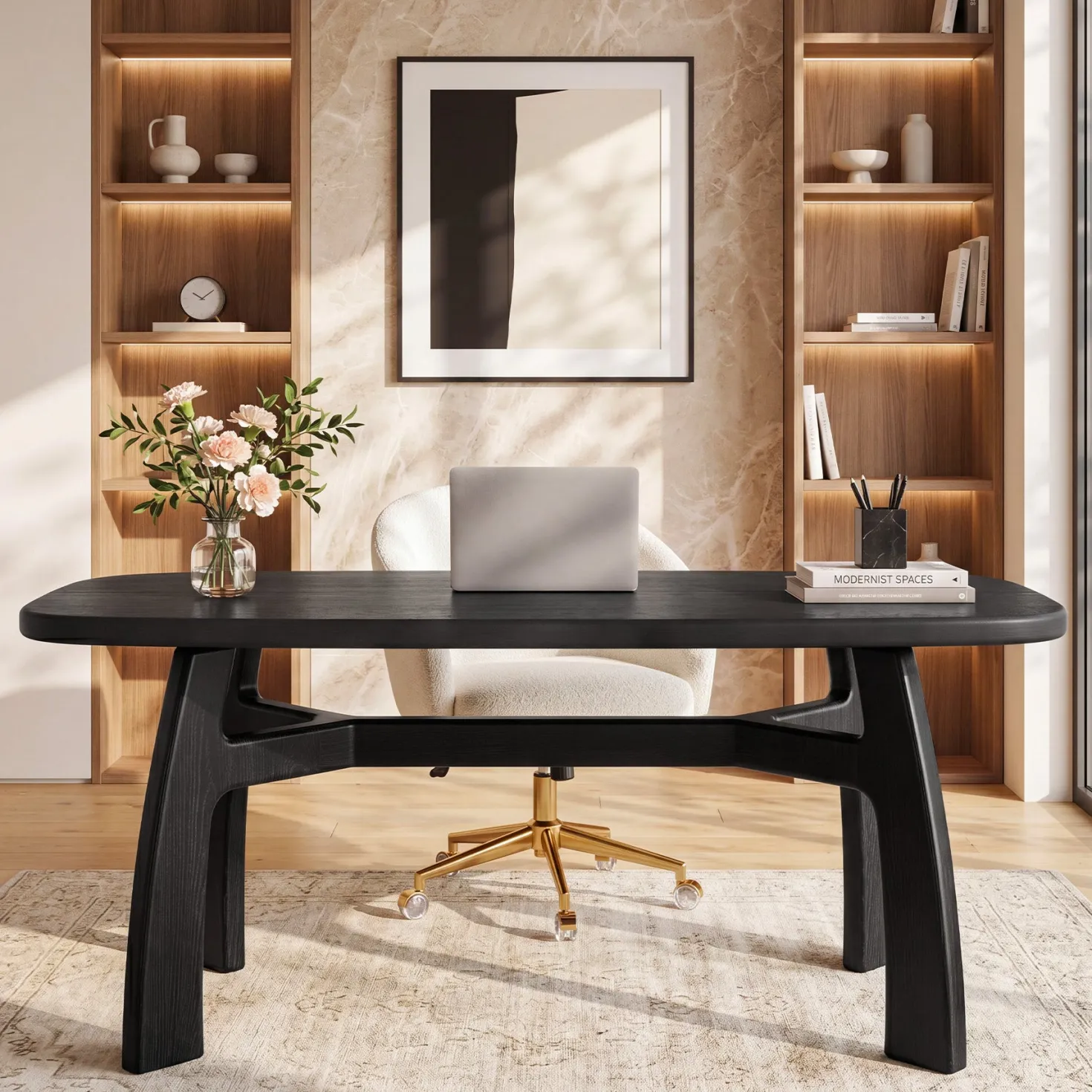 Tribesigns 63-Inch Computer Desk, Solid Wood Office Desk with Boat-Shaped Top for Home Office