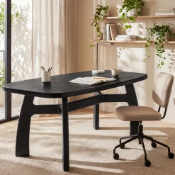 Tribesigns 63-Inch Computer Desk, Solid Wood Office Desk with Boat-Shaped Top for Home Office