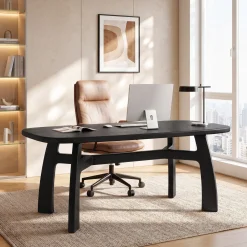 Tribesigns 63-Inch Computer Desk, Solid Wood Office Desk with Boat-Shaped Top for Home Office
