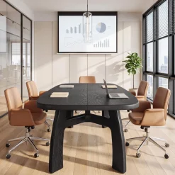 Tribesigns 63-Inch Computer Desk, Solid Wood Office Desk with Boat-Shaped Top for Home Office
