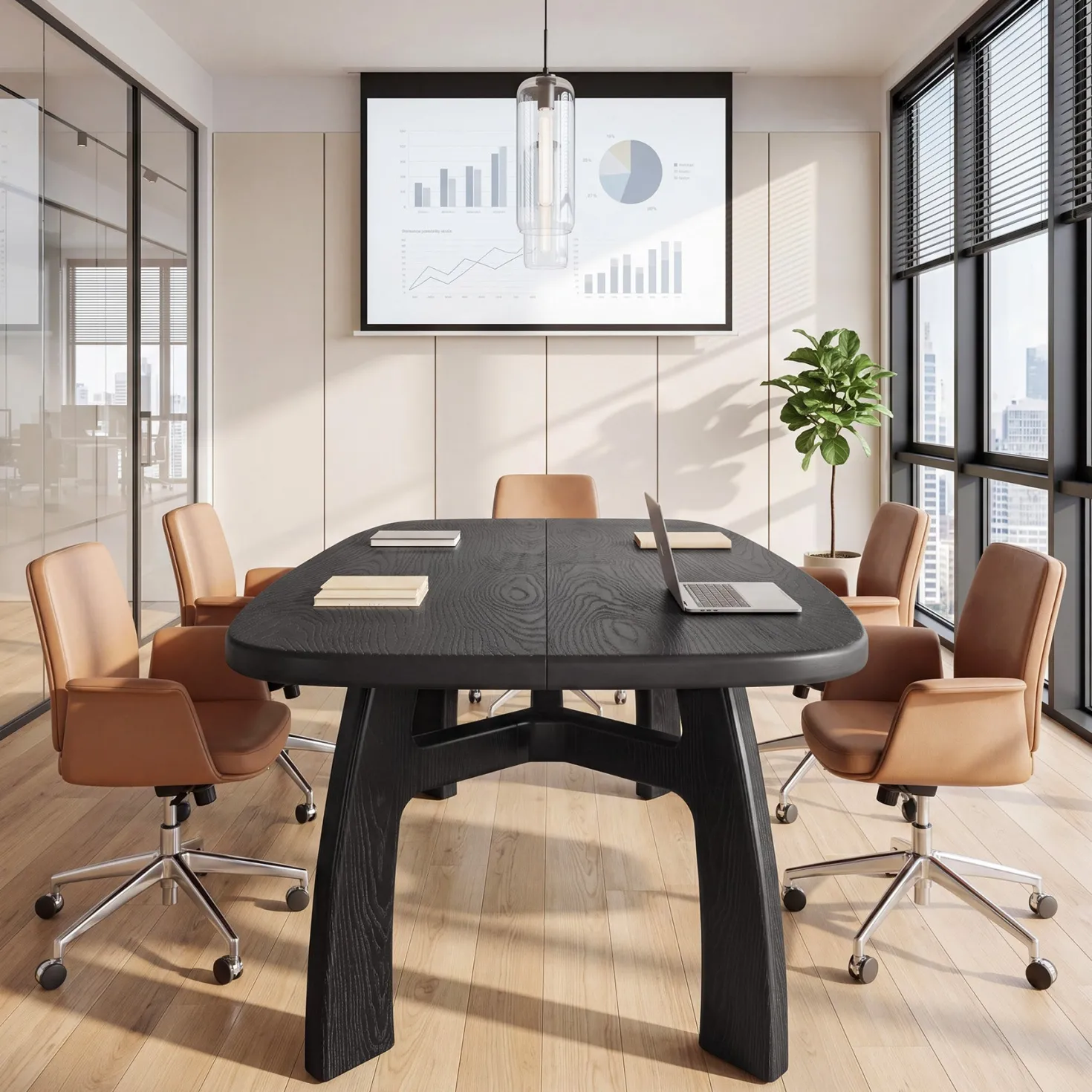 Tribesigns 63-Inch Computer Desk, Solid Wood Office Desk with Boat-Shaped Top for Home Office