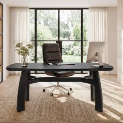 Tribesigns 63-Inch Computer Desk, Solid Wood Office Desk with Boat-Shaped Top for Home Office