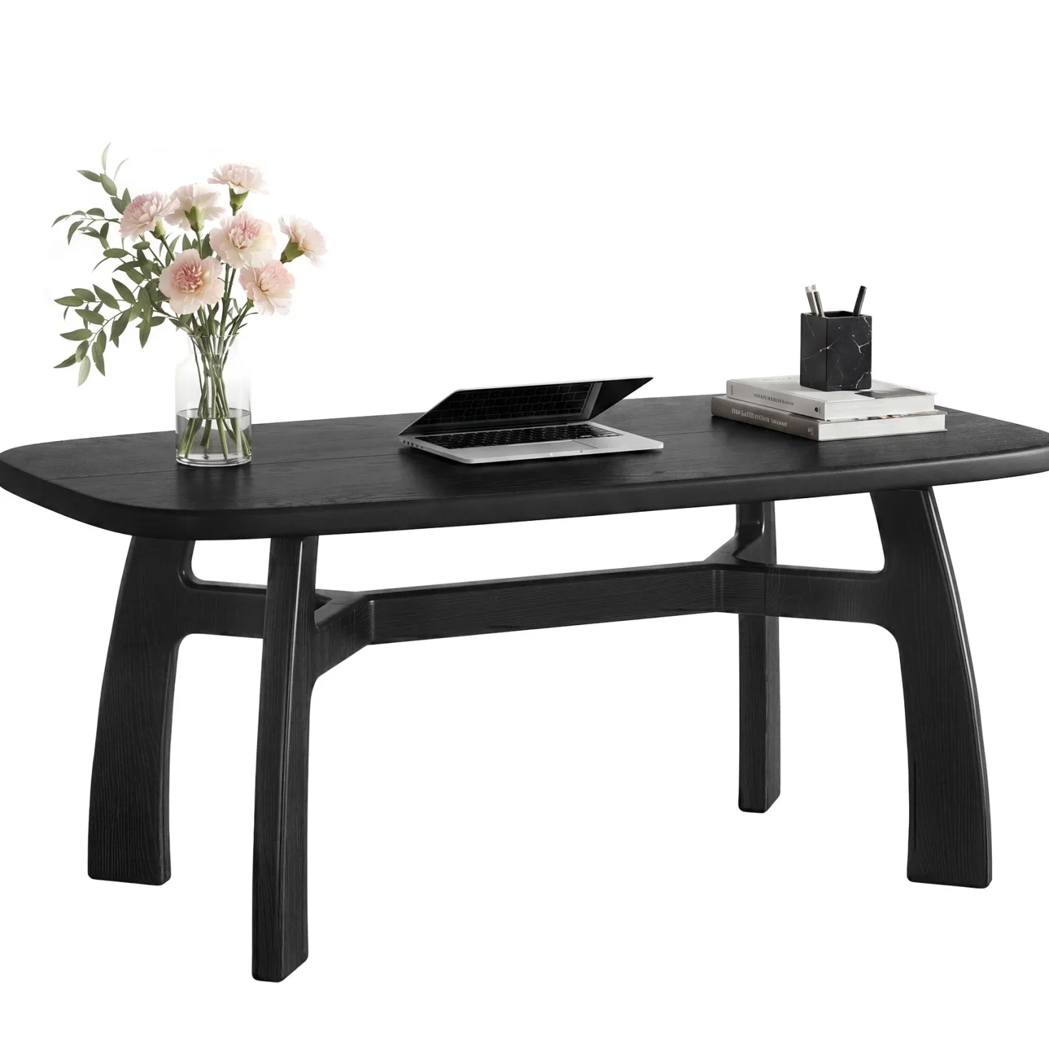 Tribesigns 63-Inch Computer Desk, Solid Wood Office Desk with Boat-Shaped Top for Home Office