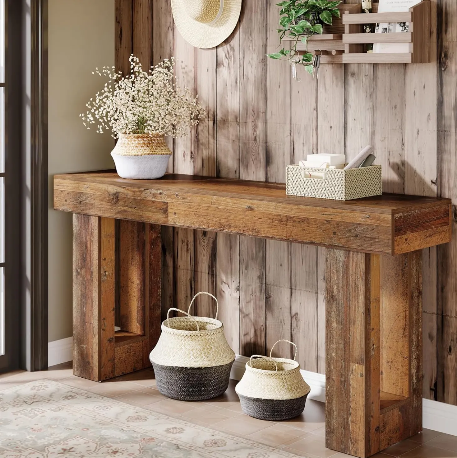 Tribesigns 63-Inch Console Table, Farmhouse Wooden Sofa Table