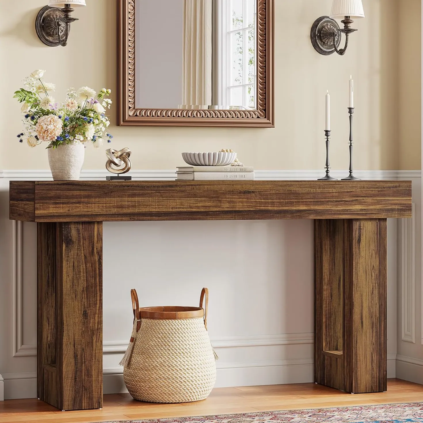 Tribesigns 63-Inch Console Table, Farmhouse Wooden Sofa Table