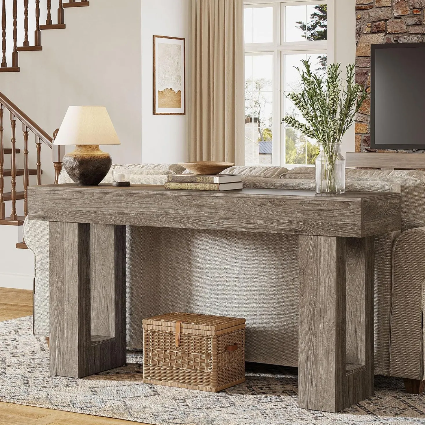 Tribesigns 63-Inch Console Table, Farmhouse Wooden Sofa Table