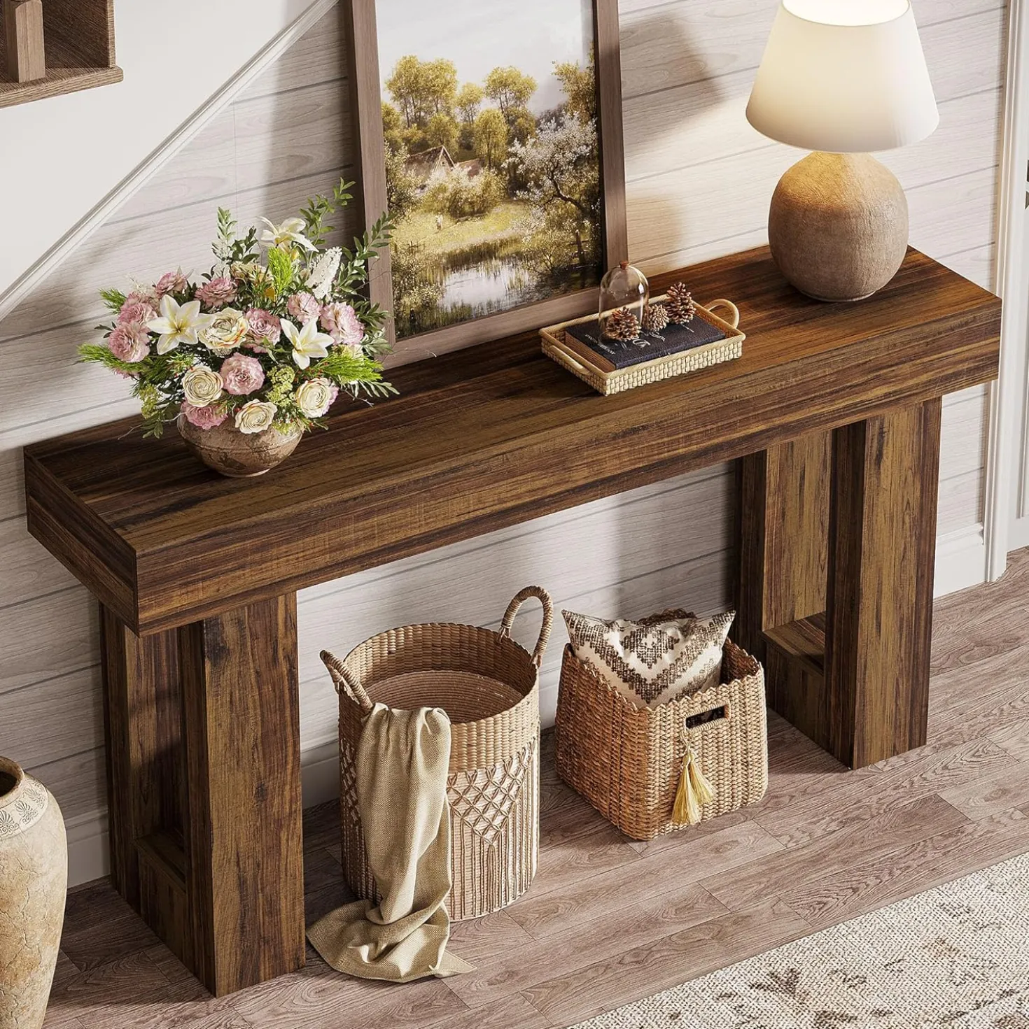 Tribesigns 63-Inch Console Table, Farmhouse Wooden Sofa Table