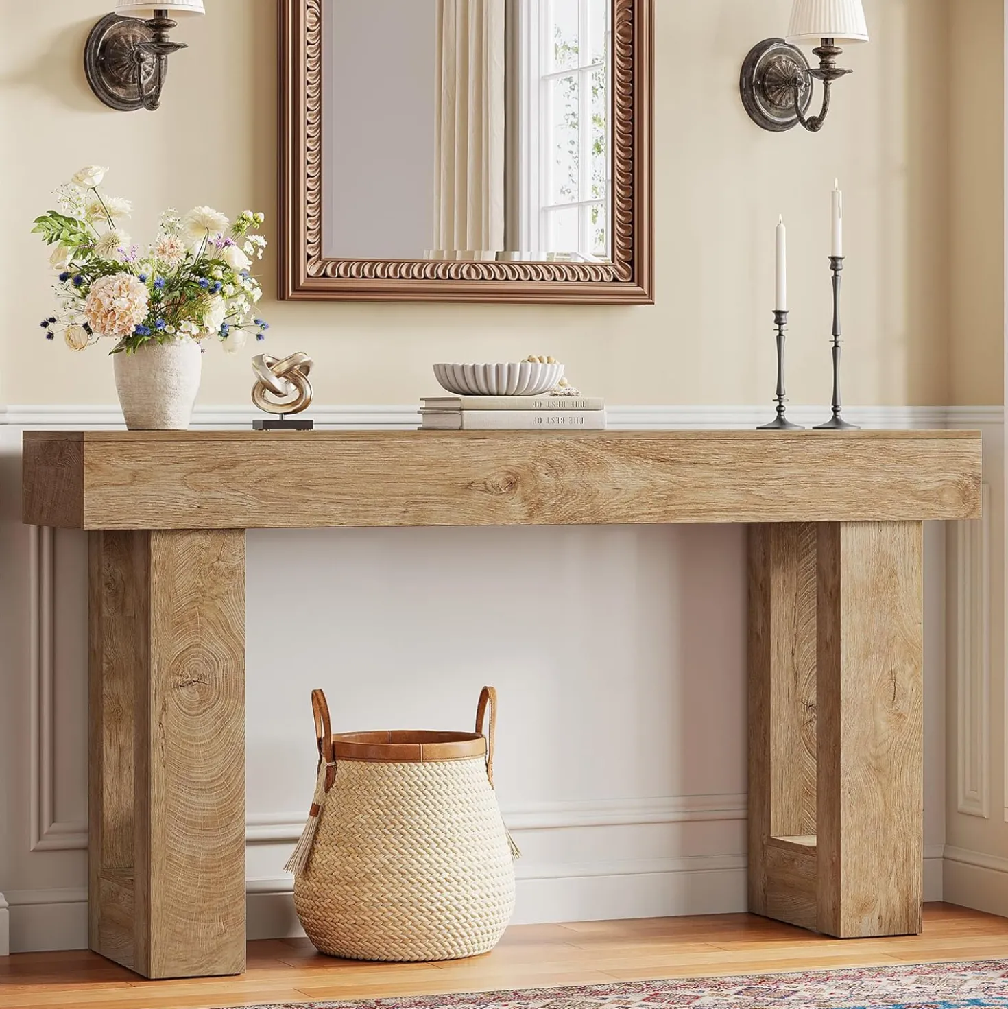 Tribesigns 63-Inch Console Table, Farmhouse Wooden Sofa Table