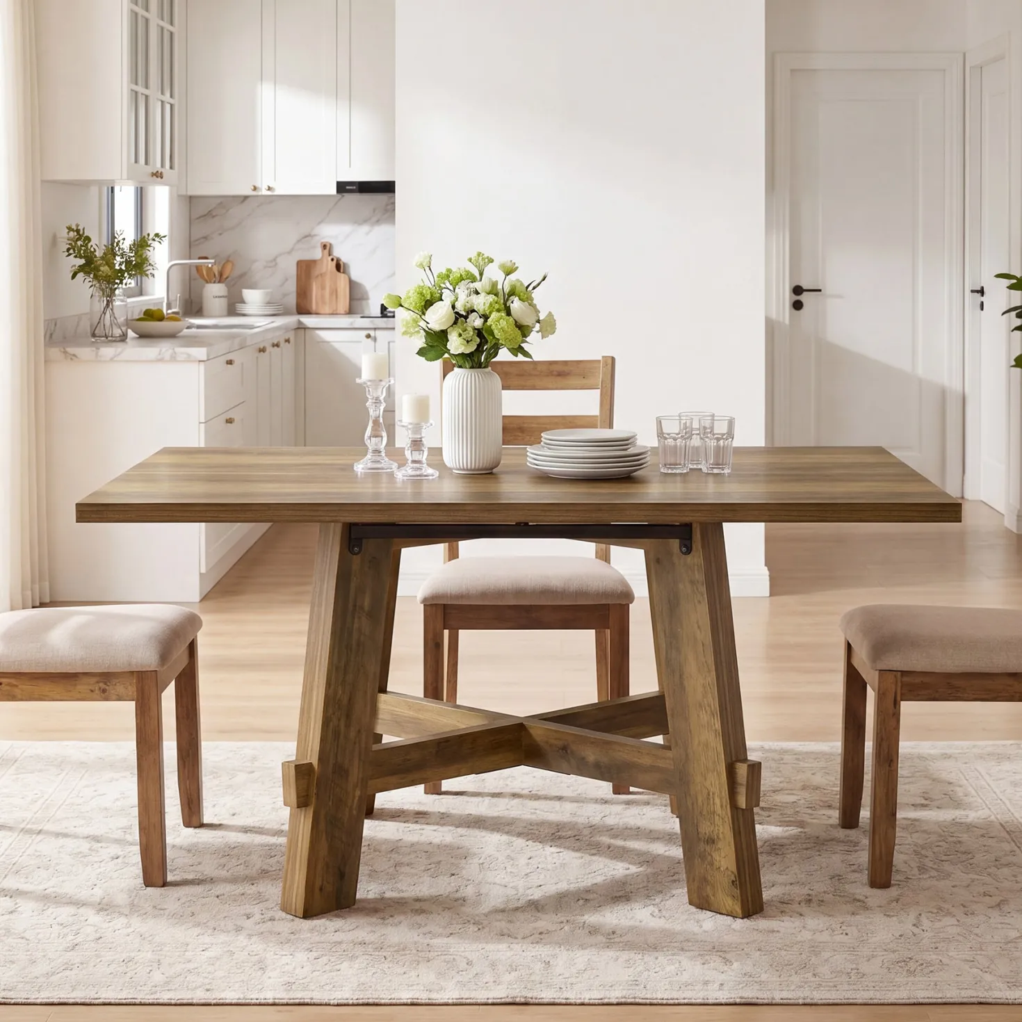 Tribesigns 47-Inch Dining Table, Cross Brace Kitchen Table for 4