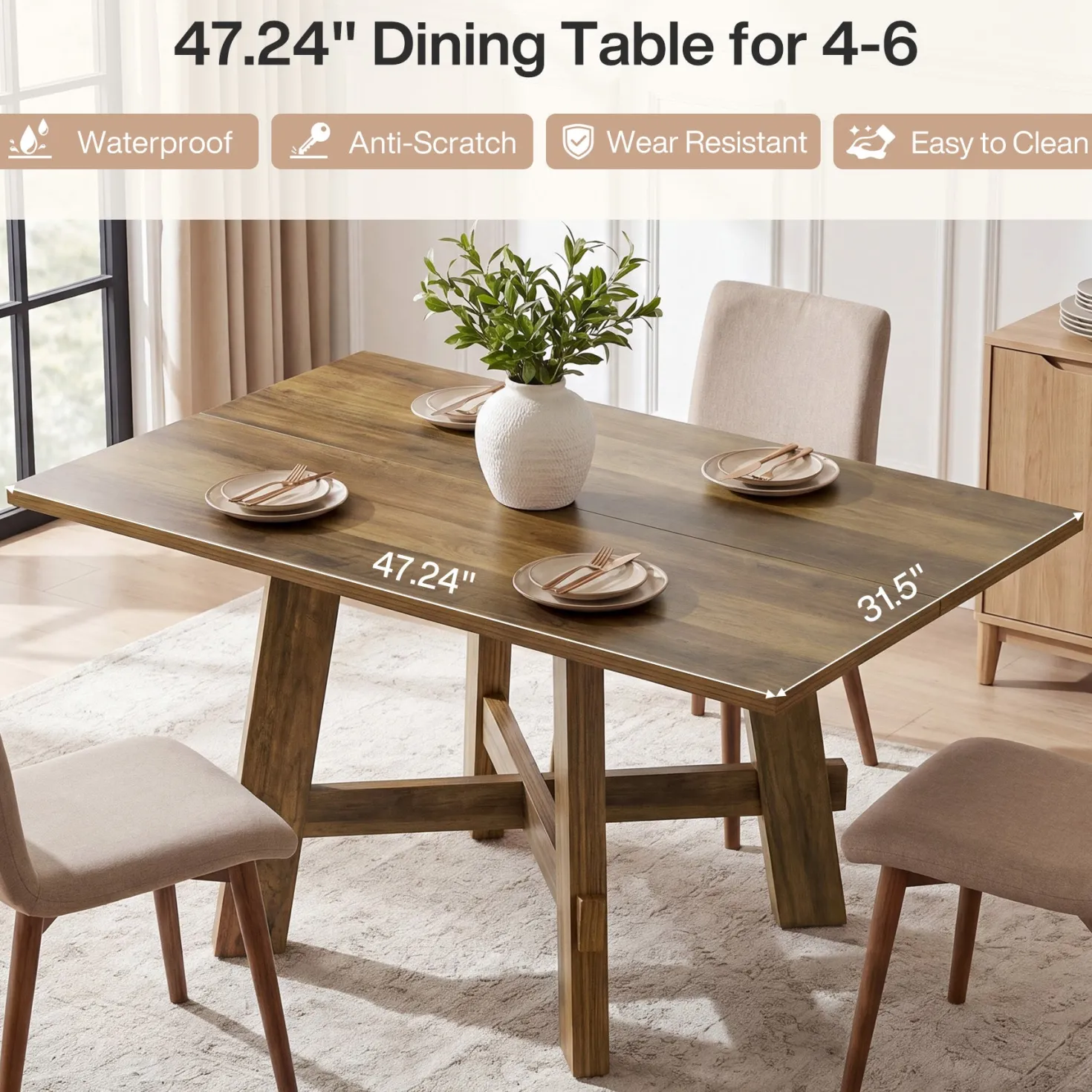 Tribesigns 47-Inch Dining Table, Cross Brace Kitchen Table for 4