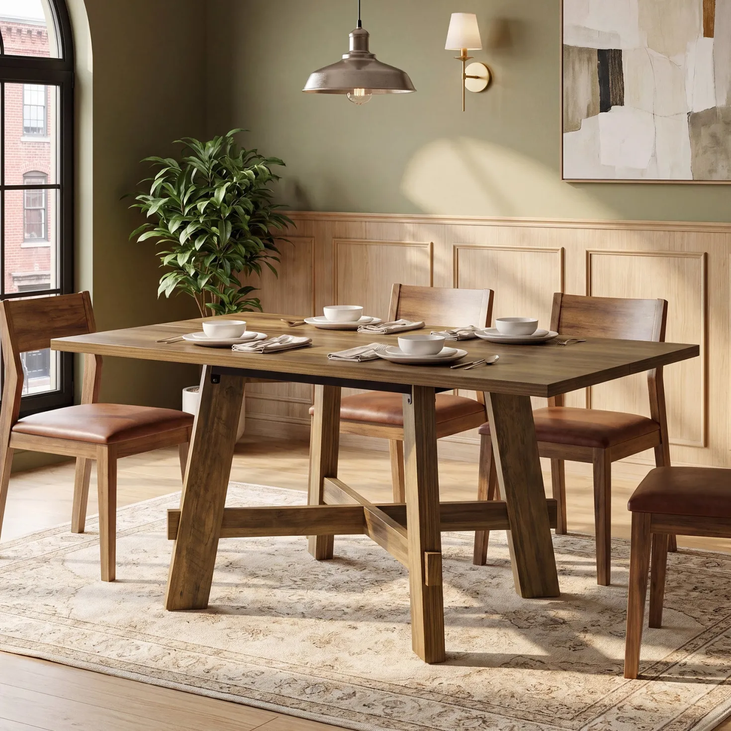 Tribesigns 47-Inch Dining Table, Cross Brace Kitchen Table for 4