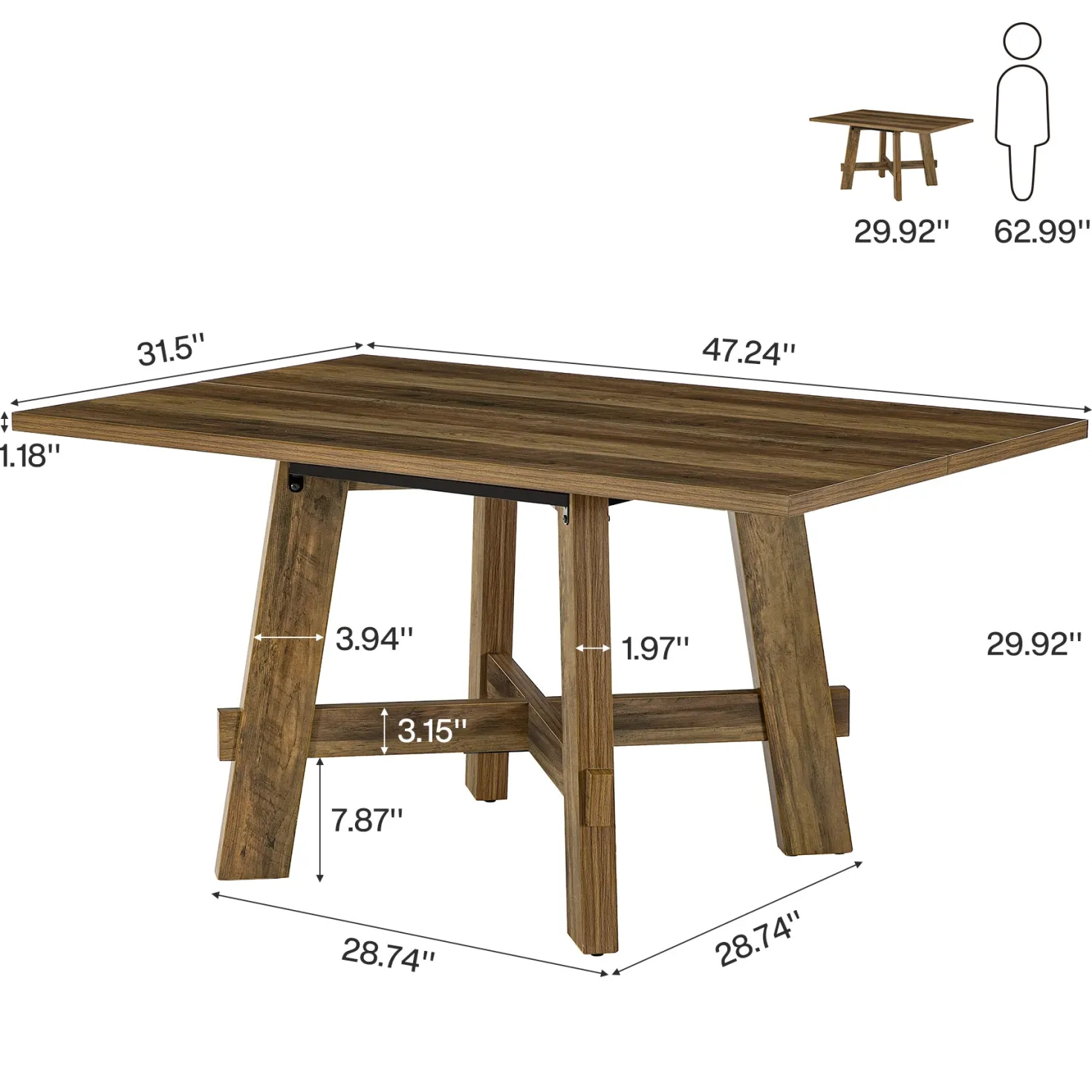 Tribesigns 47-Inch Dining Table, Cross Brace Kitchen Table for 4