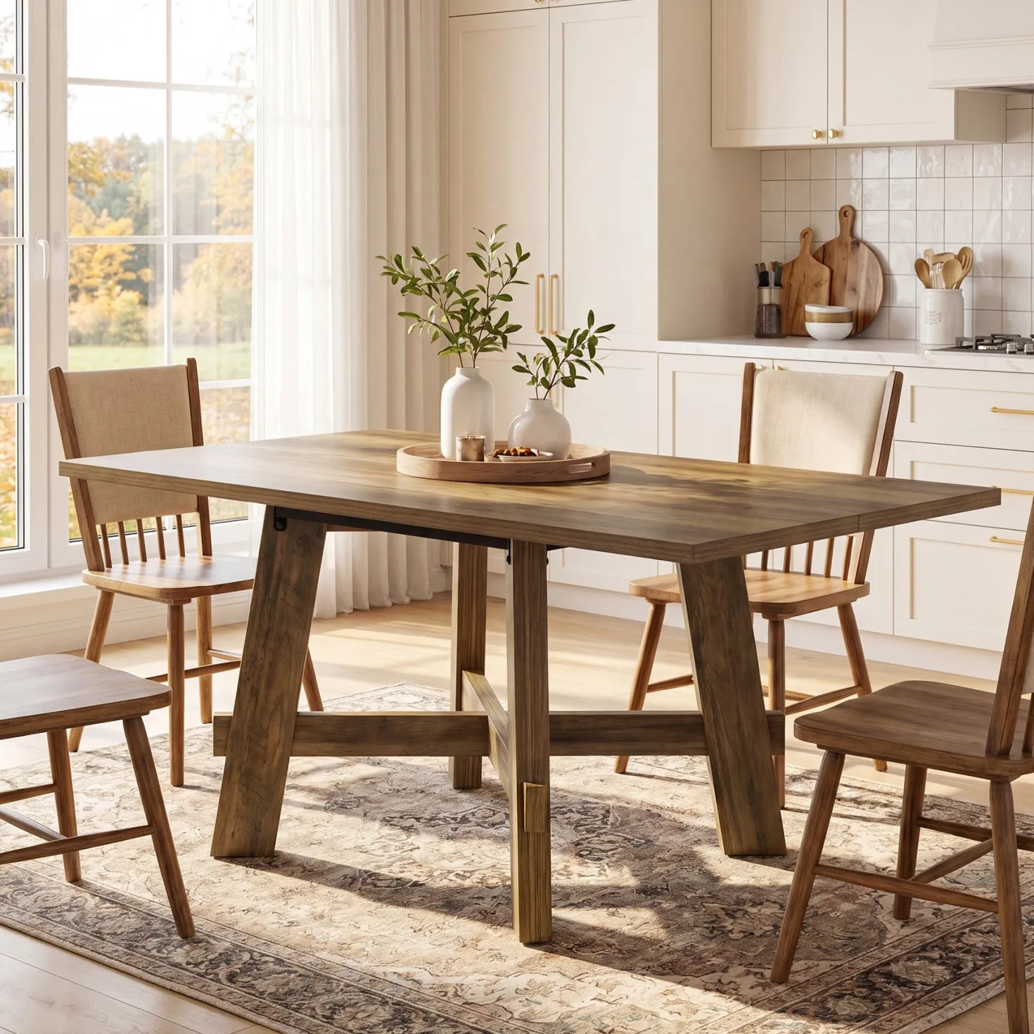 Tribesigns 47-Inch Dining Table, Cross Brace Kitchen Table for 4