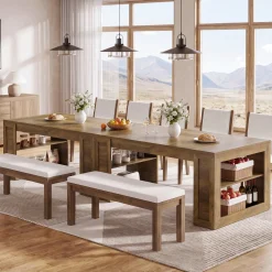 Tribesigns 70.8-Inch Dining Table, 6-Person Kitchen Table with Shelves