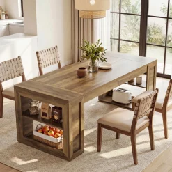 Tribesigns 70.8-Inch Dining Table, 6-Person Kitchen Table with Shelves