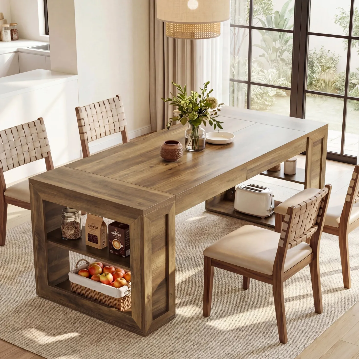 Tribesigns 70.8-Inch Dining Table, 6-Person Kitchen Table with Shelves