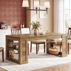 Tribesigns 70.8-Inch Dining Table, 6-Person Kitchen Table with Shelves