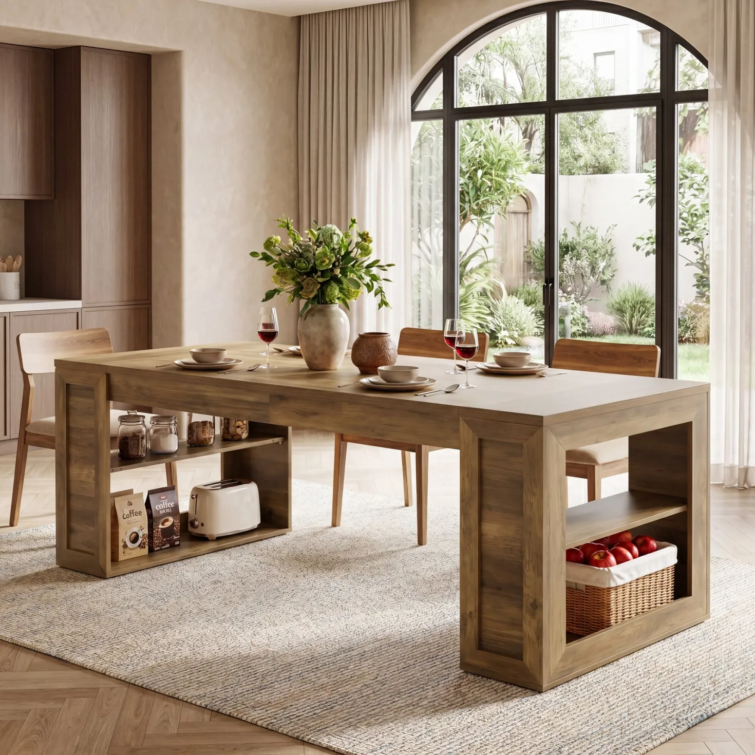 Tribesigns 70.8-Inch Dining Table, 6-Person Kitchen Table with Shelves
