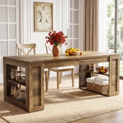 Tribesigns 70.8-Inch Dining Table, 6-Person Kitchen Table with Shelves